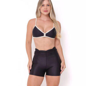 Conjunto Fitness Cós Franzido Compressão Top Bicolor